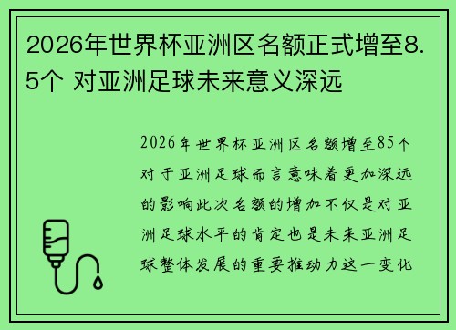 2026年世界杯亚洲区名额正式增至8.5个 对亚洲足球未来意义深远